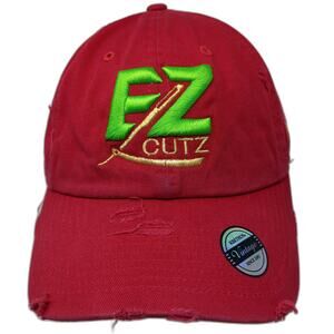 KBETHOS Baseball Cap Red One Size EZ CUTZ Logo Phone Number Distressed Hat